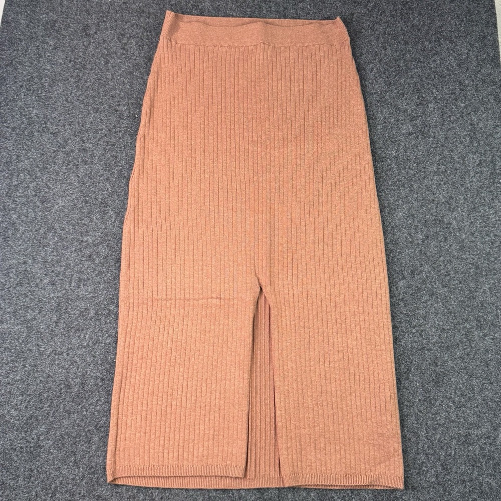 Free People Skyline Midi Skirt Womens XL Rust Ribbed Knit Stretch Side Slit